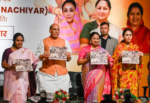 NEW DELHI, INDIA - 29 Mart: Vanathi Srinivasan, Bharatiya Janata Partisi Ulusal Başkanı, Rajnath Singh Savunma Bakanı, Rekha Gupta Genel Sekreteri, Diya Kumari, Başbakan Yardımcısı, Rajasthan 