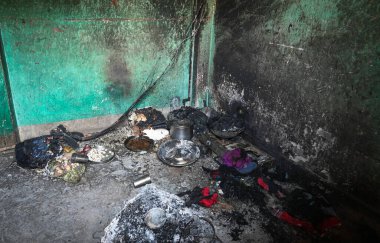 Doğu Punjabi 'nin Manohar Park bölgesinde 31 Mart 2025' te Hindistan 'ın Yeni Delhi kentinde çıkan yangında iki çocuğun yanarak öldüğü yer..