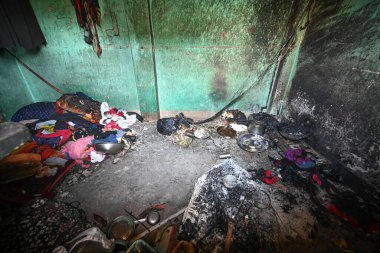 Doğu Punjabi 'nin Manohar Park bölgesinde 31 Mart 2025' te Hindistan 'ın Yeni Delhi kentinde çıkan yangında iki çocuğun yanarak öldüğü yer..