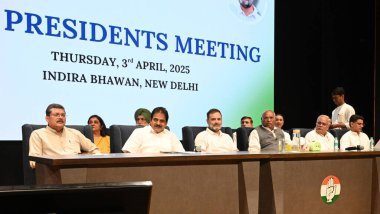 NEW DELHI INDIA APRIL 3 2025 Kongre Başkanı Mukul Wasnik Kongre Başkanı ve LOP Rajya Sabha Mallikarjun Kharge ve Muhalefet lideri Lok Sabha Rahul Gandhi Kongre KC Venugopal Bhupesh Baghel Sachin Pilotu ile ikinci grup toplantısında