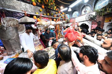 NEW DELHI INDIA 4 Nisan 2025 Heavy Rush Devotees hattı ve Nehru Place Kalka ji Mandir Tapınağı 'ndaki 7. gün şezlongunda dua eden Sonu Mehta Hindustan Times