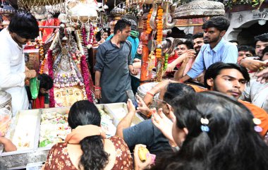 NEW DELHI INDIA 4 Nisan 2025 Heavy Rush Devotees hattı ve Nehru Place Kalka ji Mandir Tapınağı 'ndaki 7. gün şezlongunda dua eden Sonu Mehta Hindustan Times