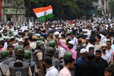 KOLKATA INDIA APRIL 4 2025 Ortak Forumu Waqf Koruma için 4 Nisan 2025 tarihinde Kolkata Hindistan 'da Waqf Yasa Tasarısına karşı bir protesto gösterisi düzenledi. Fotoğraf: Samir Jana Hindustan Times