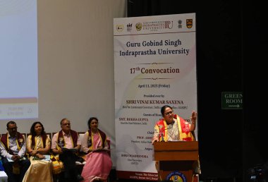 NEW DELHI, INDIA - 11 Nisan 2025: Delhi Genel Sekreteri Rekha Gupta, 11 Nisan 2025 tarihinde Hindistan 'ın Yeni Delhi kentinde, Dwarka Kampüsü' nde düzenlenen IP Üniversitesi Kongresi sırasında. (Fotoğraf: Vipin Kumar / Hindustan Times )