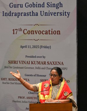 NEW DELHI, INDIA - 11 Nisan 2025: Delhi Genel Sekreteri Rekha Gupta, 11 Nisan 2025 tarihinde Hindistan 'ın Yeni Delhi kentinde, Dwarka Kampüsü' nde düzenlenen IP Üniversitesi Kongresi sırasında. (Fotoğraf: Vipin Kumar / Hindustan Times )