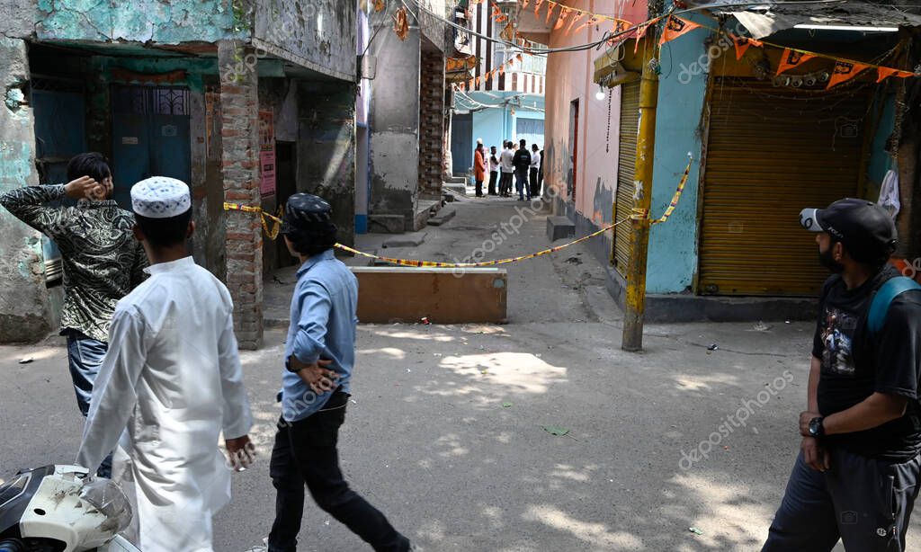 NEW DELHI INDIA APRIL 18 2025 The spot where 17 year old boy who was stabbed to death in Seelampur area on April 18 2025 in New Delhi India A 17 year old boy was brutally stabbed to death in J Block of New Seelampur in North East Delhi According to p