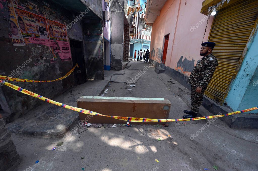 NEW DELHI INDIA APRIL 18 2025 The spot where 17 year old boy who was stabbed to death in Seelampur area on April 18 2025 in New Delhi India A 17 year old boy was brutally stabbed to death in J Block of New Seelampur in North East Delhi According to p