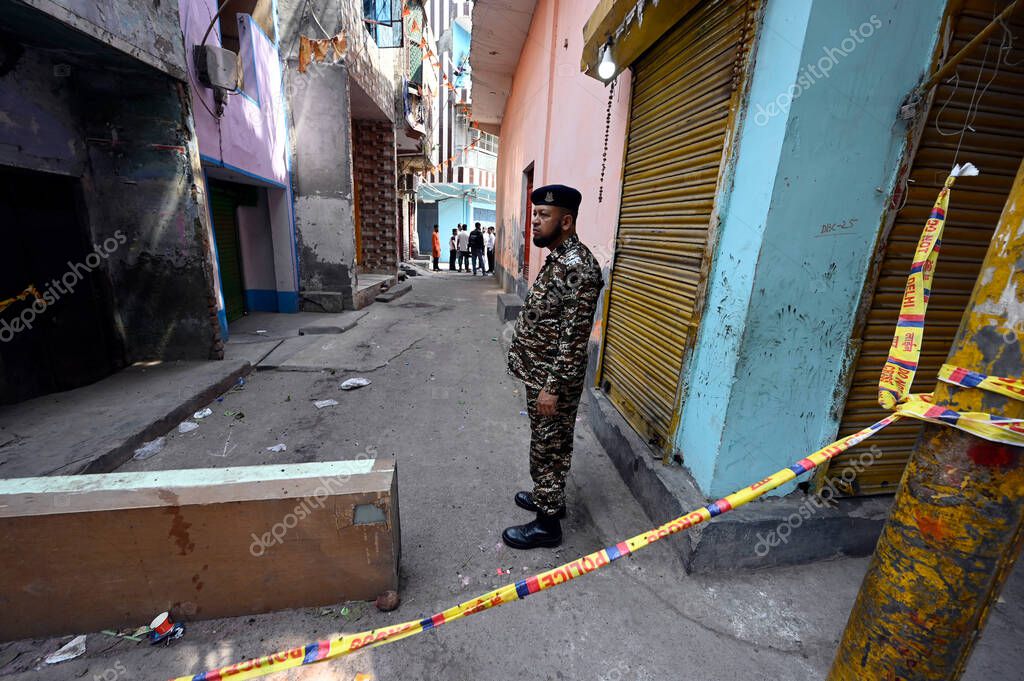 NEW DELHI INDIA APRIL 18 2025 The spot where 17 year old boy who was stabbed to death in Seelampur area on April 18 2025 in New Delhi India A 17 year old boy was brutally stabbed to death in J Block of New Seelampur in North East Delhi According to p