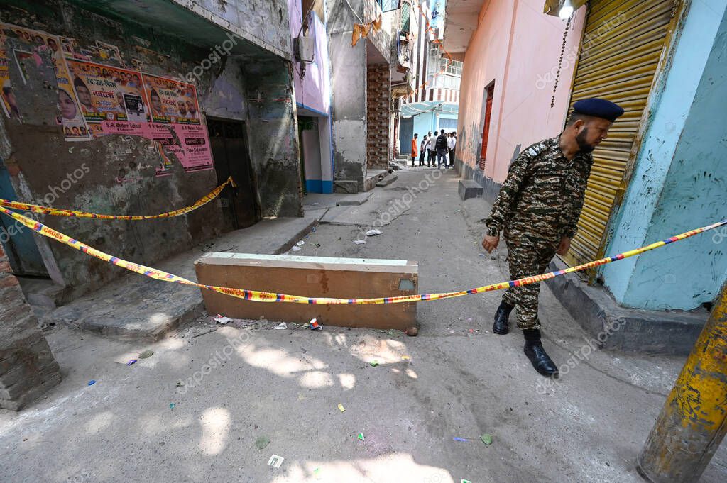 NEW DELHI INDIA APRIL 18 2025 The spot where 17 year old boy who was stabbed to death in Seelampur area on April 18 2025 in New Delhi India A 17 year old boy was brutally stabbed to death in J Block of New Seelampur in North East Delhi According to p