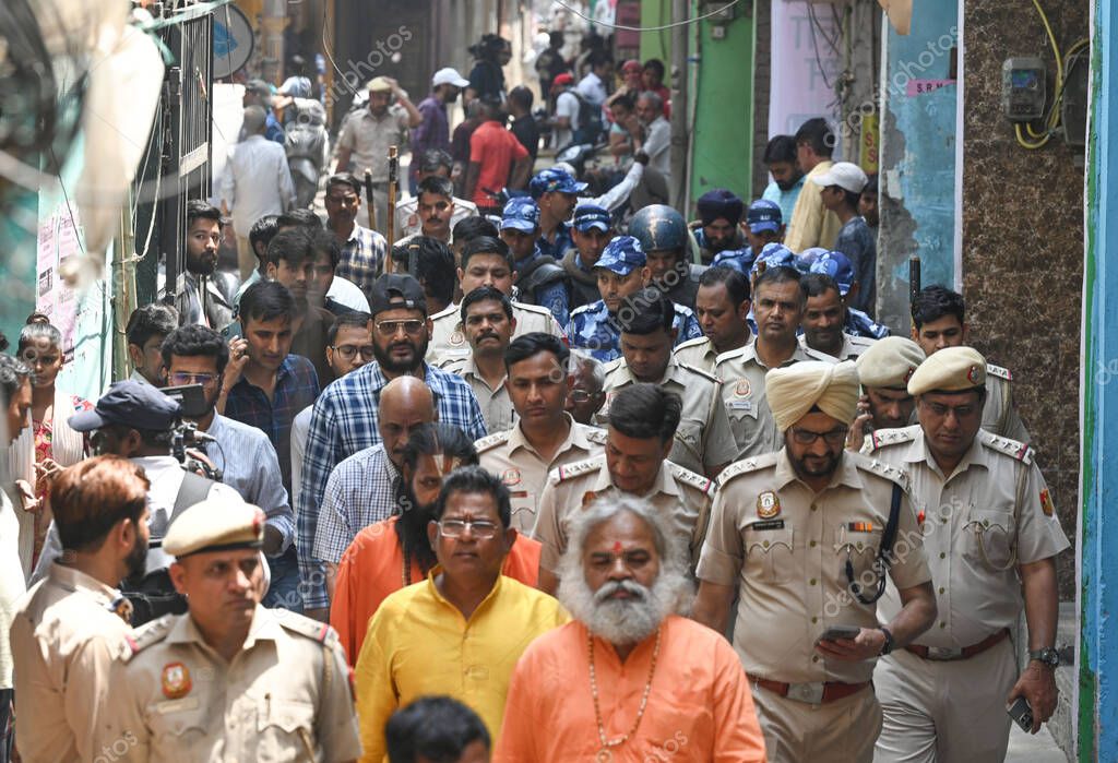 NEW DELHI INDIA APRIL 18 2025 Heavy Police force have been deployed in the area after 17 year old boy was stabbed to death in Seelampur on April 18 2025 in New Delhi India A 17 year old boy was brutally stabbed to death in J Block of New Seelampur in