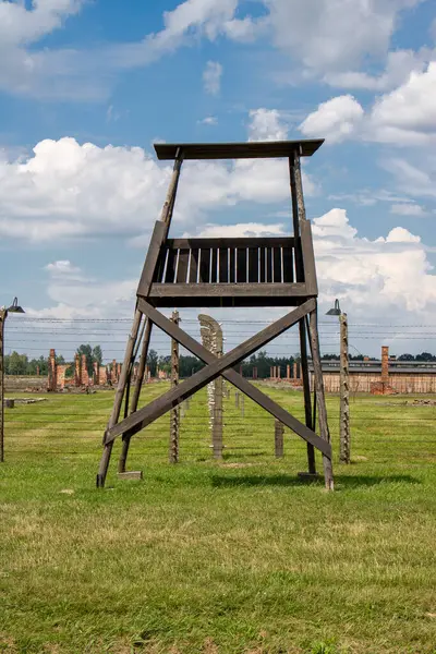 stock image Auschwitz II-Birkenau Guard Tower-Auschwitz II Birkenau was a concentration and extermination camp built and operated by Nazi Germany during World War II. 