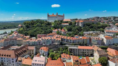 Aerial Drone Photo of Bratislava's Main Square. This central square is the heart of Bratislava's Old Town and is a popular destination for both tourists and locals.  clipart