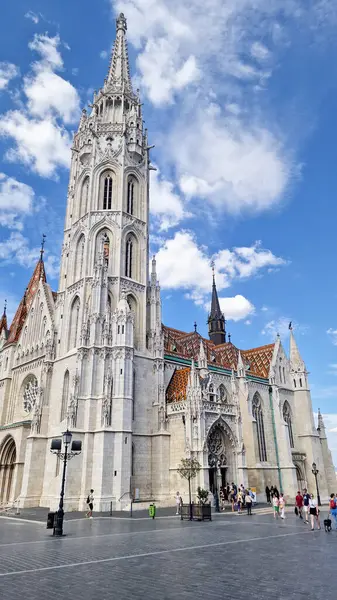 stock image Matthias Church-Budapest, Hungary-It is located in the Fisherman's Bastion Area. The church, with its colorful tiled roof and stunning interior, complements the bastion and adds to the historical ambiance of the area. 