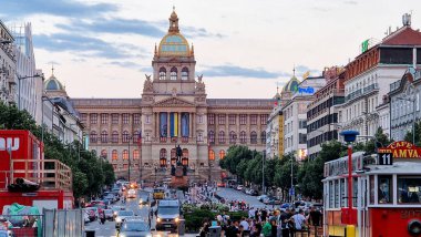 Wenceslas Square in Prague, Czech Republic. clipart