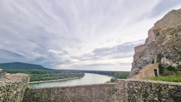 stock image View from Devin Castle-Located near Bratislava, Slovakia, Devin Castle is positioned at the intersection of the Danube and Morava rivers. It sits on a 212-meter high cliff and provides breathtaking views of the surrounding rivers and countryside,