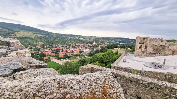 stock image View from Devin Castle-Located near Bratislava, Slovakia, Devin Castle is positioned at the intersection of the Danube and Morava rivers. It sits on a 212-meter high cliff and provides breathtaking views of the surrounding rivers and countryside,