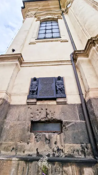 stock image St. Cyril and Methodius Cathedral-Prague, Czech Republic-Outside wall of cathedral  that still shows damage from Nazi attack. This cathedral was featured in the 