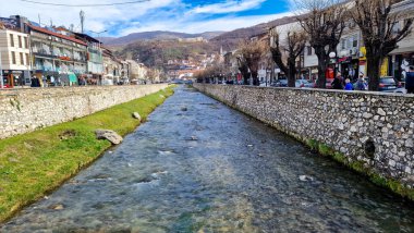 Prizren, Kosovo and the Bistrica River. The river runs through the city, adding to its charm and providing picturesque spots for relaxation and leisure activities clipart