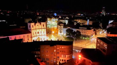 Aerial drone night photo of Bratislava Old Town, Slovakia cityscape clipart