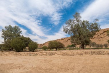Suudi Arabistan, Riyad 'da Wadi Hanifa yakınlarında bir park alanı. Kuzeybatıdan güneydoğuya doğru yaklaşık 120 kilometre uzanan, Suudi Arabistan 'ın Riyad kentinden geçen önemli bir doğal vadidir..