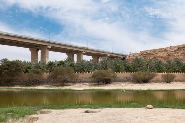 Suudi Arabistan, Riyad 'daki Wadi Hanifa' dan Köprü Geçidi. Vadi Hanifa, Suudi Arabistan 'ın Riyad kentinden kuzeybatıdan güneydoğuya yaklaşık 120 kilometre uzanan önemli bir doğal vadidir..