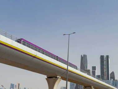 The Riyadh Metro Traveling Across the Skyline in Riyadh, Saudi Arabia