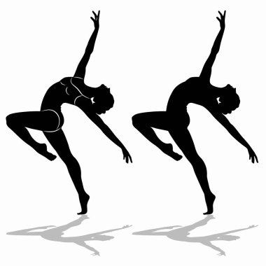 Dans eden bir kadının izole edilmiş silueti, siyah beyaz çizimi, beyaz arkaplan