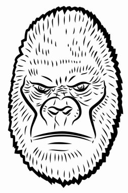 Kızgın goril yüzünün izole edilmiş hali, beyaz arkaplanda basit bir vektör çizimi.