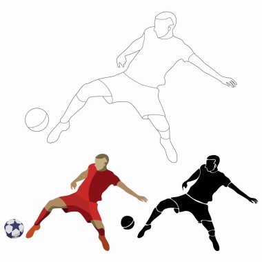 Futbolcuların izole edilmesi, farklı varyasyonlar vektör çizim seti, beyaz arkaplan