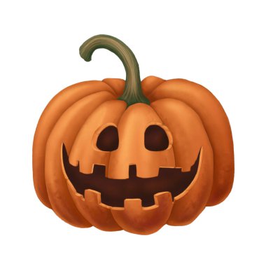 Jack O Lantern çizgi film tarzında komik turuncu balkabağı. El çizimi Cadılar Bayramı, sırıtarak ürkütücü, sevimli bir illüstrasyon. İzole edilmiş çizim, sonbahar grafikleri ve ürkütücü sezon kartı tasarımı için mükemmel..