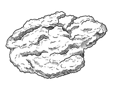 Milanesa tavuk bifteği resimli grafik çizgisi sanat tarzında. Et yemeğinin el çizimi vektör ana hatları. Mönü oluşturma ve modern çizim tasarımı için mükemmel.