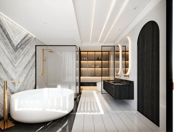 豪華なバスルームの3Dレンダリング — ストック写真