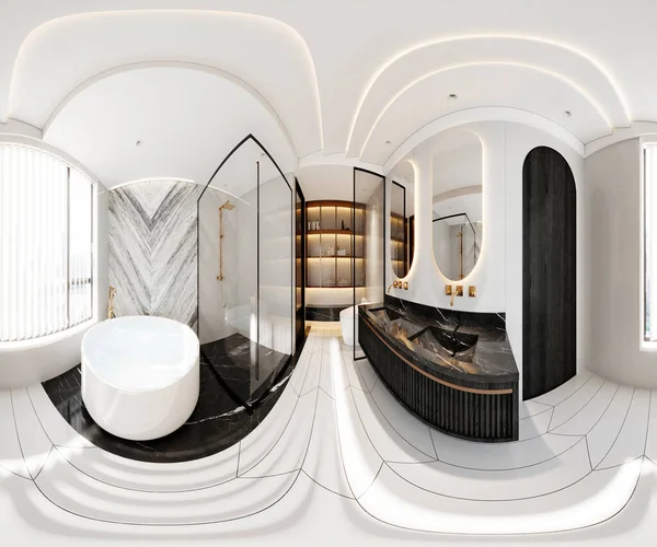 豪華なバスルームの3Dレンダリング 360度ビュー — ストック写真