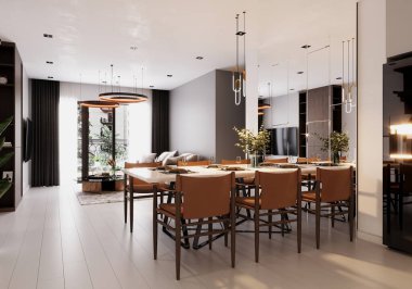 Modern oturma odasının 3D görüntüsü