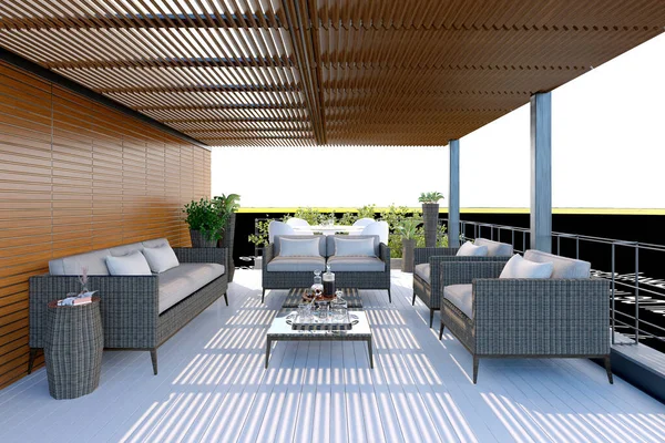 豪華なヴィラハウスと屋外プールの3Dレンダリング — ストック写真