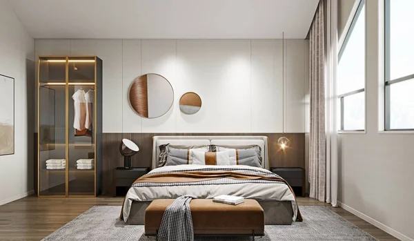 Renderizado Casa Lujo Moderno Dormitorio Interior — Foto de Stock
