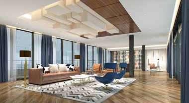 Modern çalışma ofisinin 3D görüntüsü