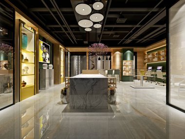 Modern ofis çalışma odasının 3D görüntüsü