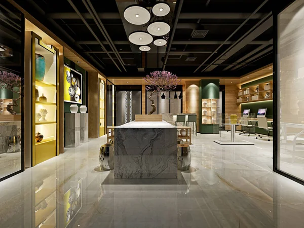 Modern ofis çalışma odasının 3D görüntüsü