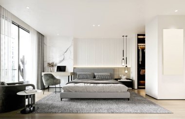 3D lüks otel odası, ev içi yatak odası.