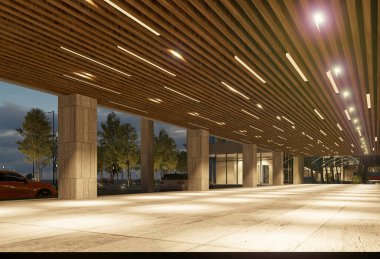 Commercial buildings view at night. 3d render.