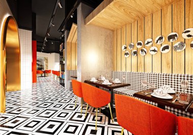 Lokanta içinin 3D görüntüsü