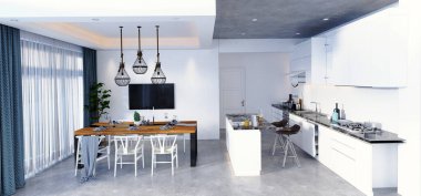 3d render home interior, kitchen
