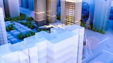 Commercial buildings view at night. 3d render.