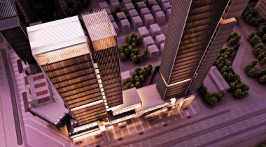 3d render of commercial buildings view at night
