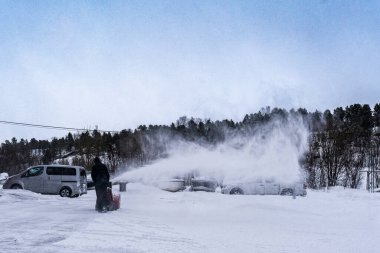 Tromso, Norveç 'te karlı manzara
