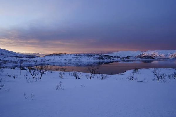 Hermosa Naturaleza Del Paisaje Atardecer Tromso Noruega —  Fotos de Stock