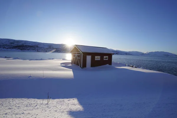 Casa Tradicional Cultura Noruega Tromso Costa —  Fotos de Stock