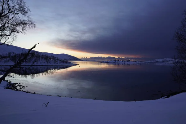 Hermosa Naturaleza Del Paisaje Atardecer Tromso Noruega — Foto de Stock
