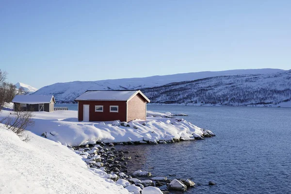 Casa Tradicional Cultura Noruega Tromso Costa — Foto de Stock